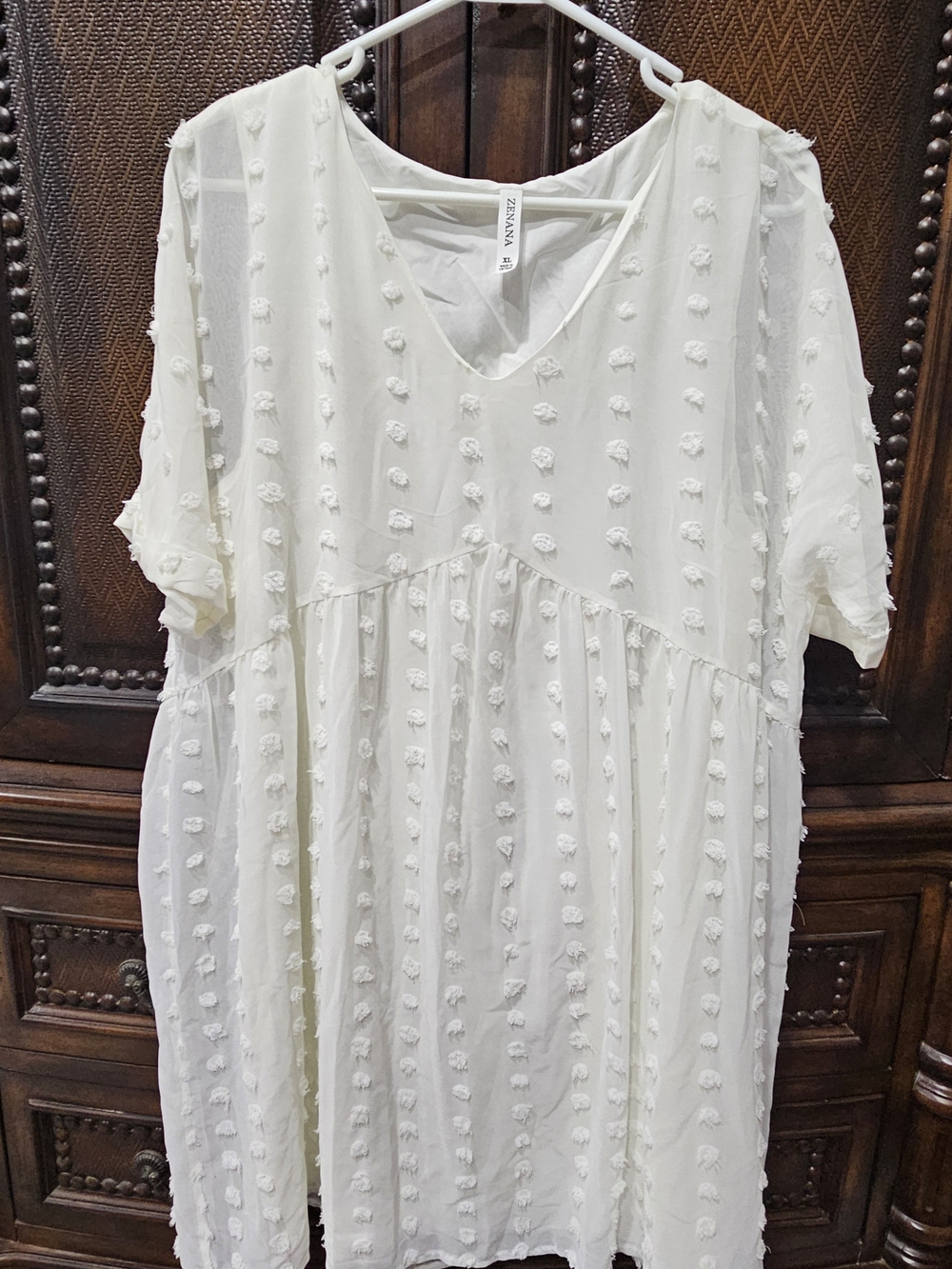 Zenana White Textured V-Neck Women’s Dress